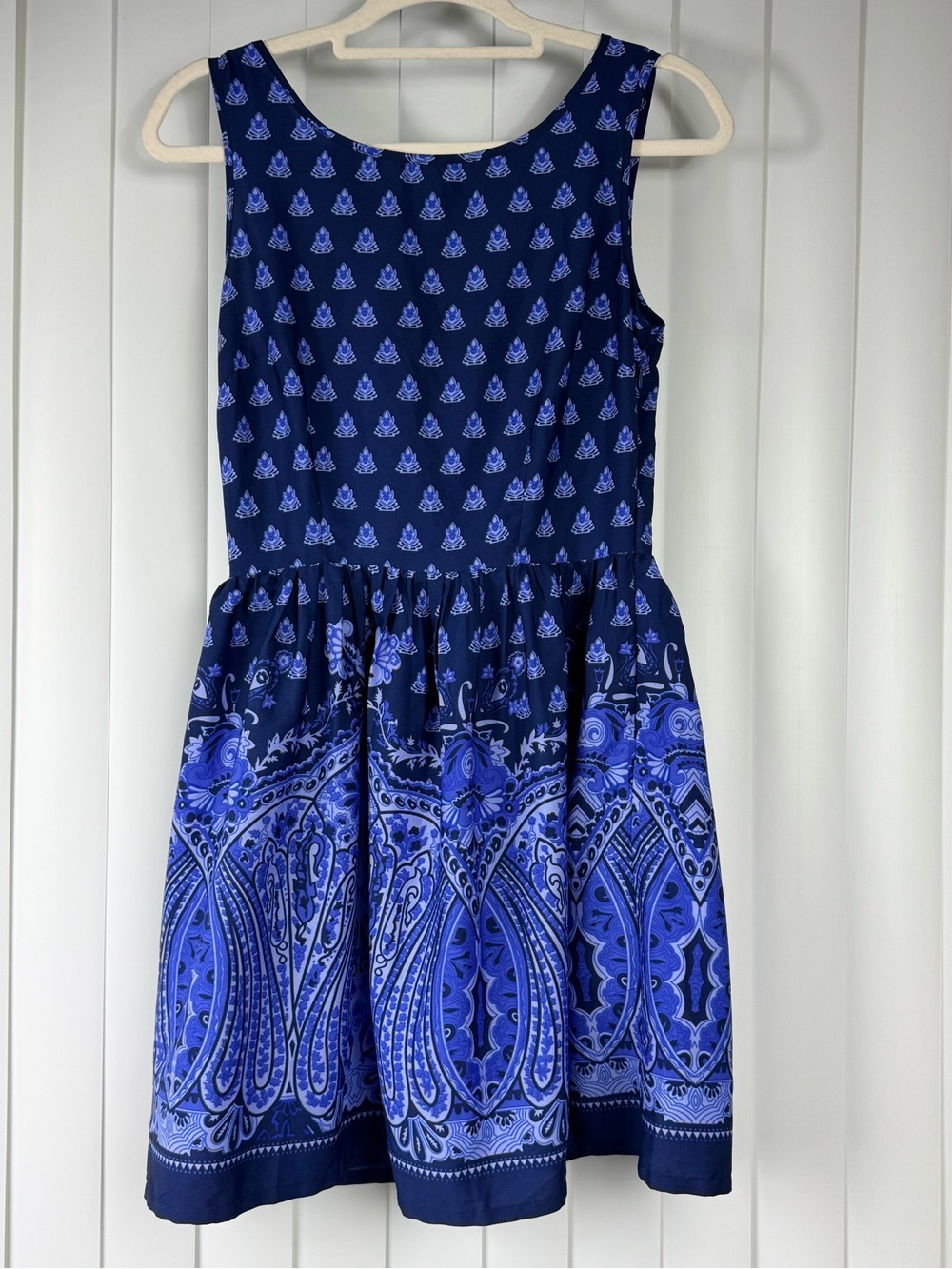 Pinky Navy Blue Paisley Sleeveless Dress Women's Small Boho Floral Print - Picture 2 of 8